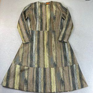 MAPLE & CLIFF Womens S Multi Metallic Sheen Mod Tapestry Artsy Long Sleeve Dress